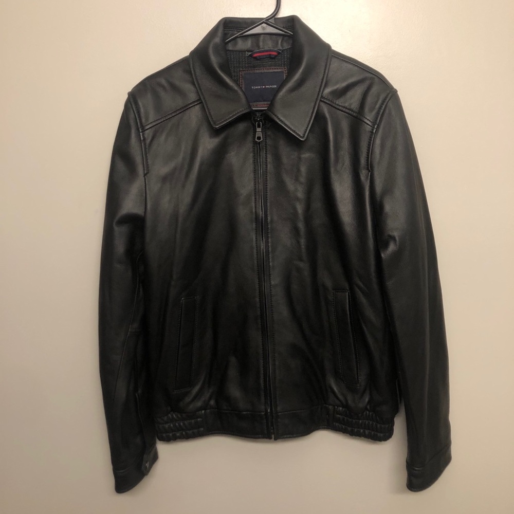 tommy hilfiger leather jacket black small